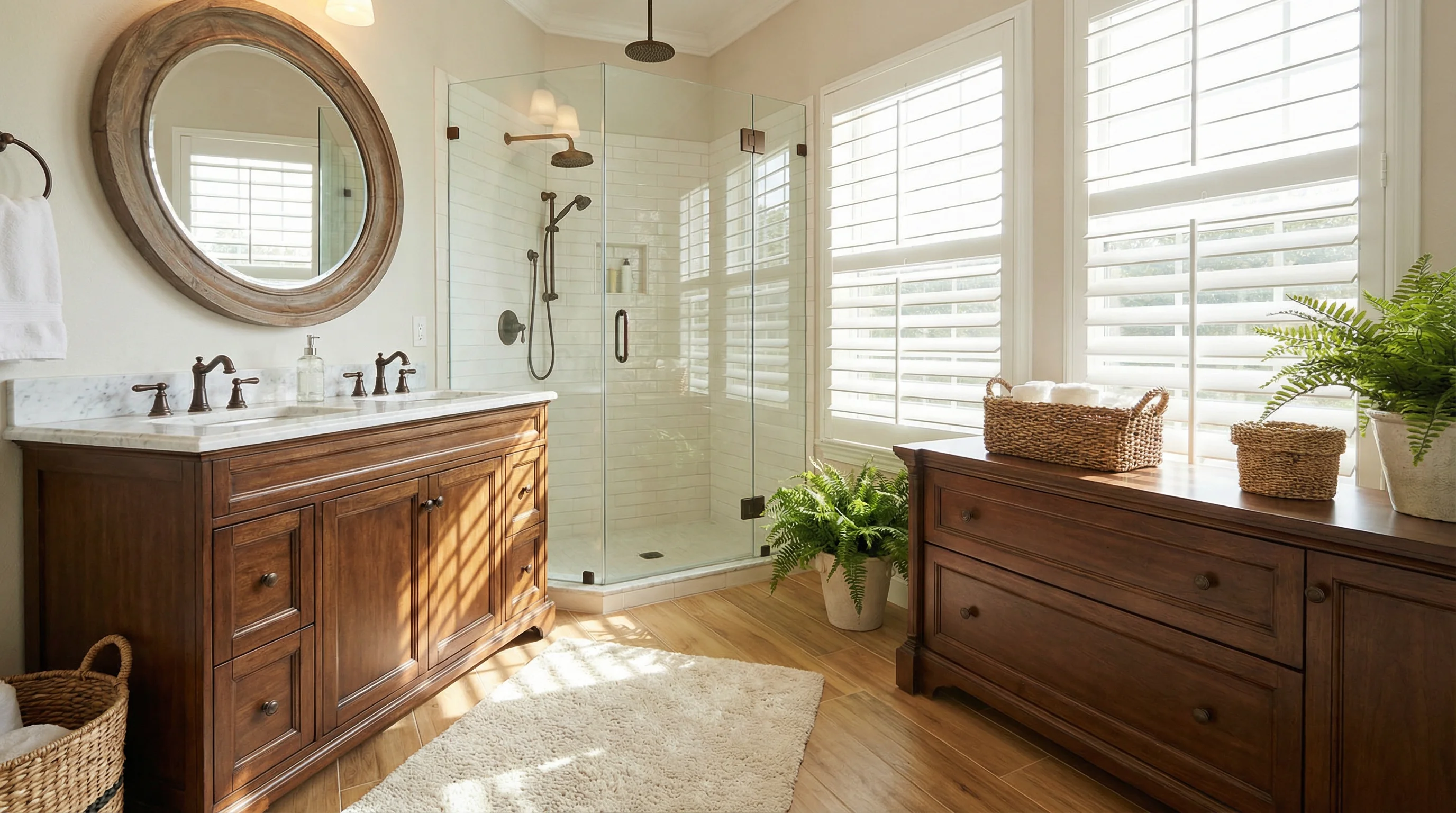 Transitional Warm Wood Bathroom