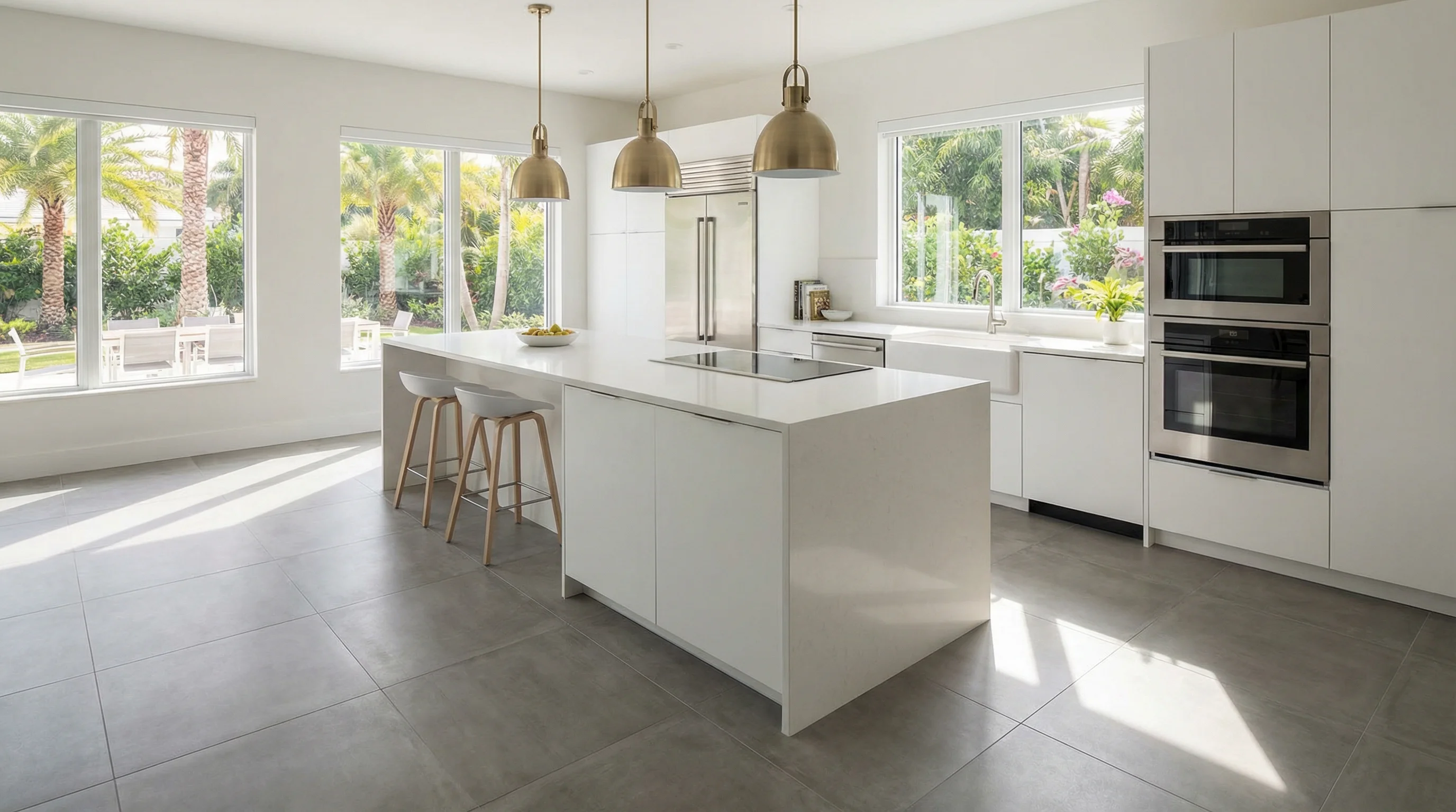 Gray Concrete Kitchen Floor